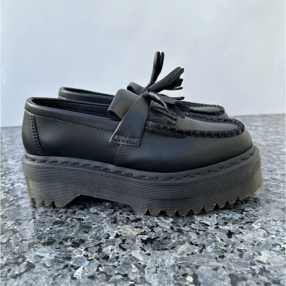 Dr Martens Vegan Adrian Quad Mono Platform Loafers Black Leather